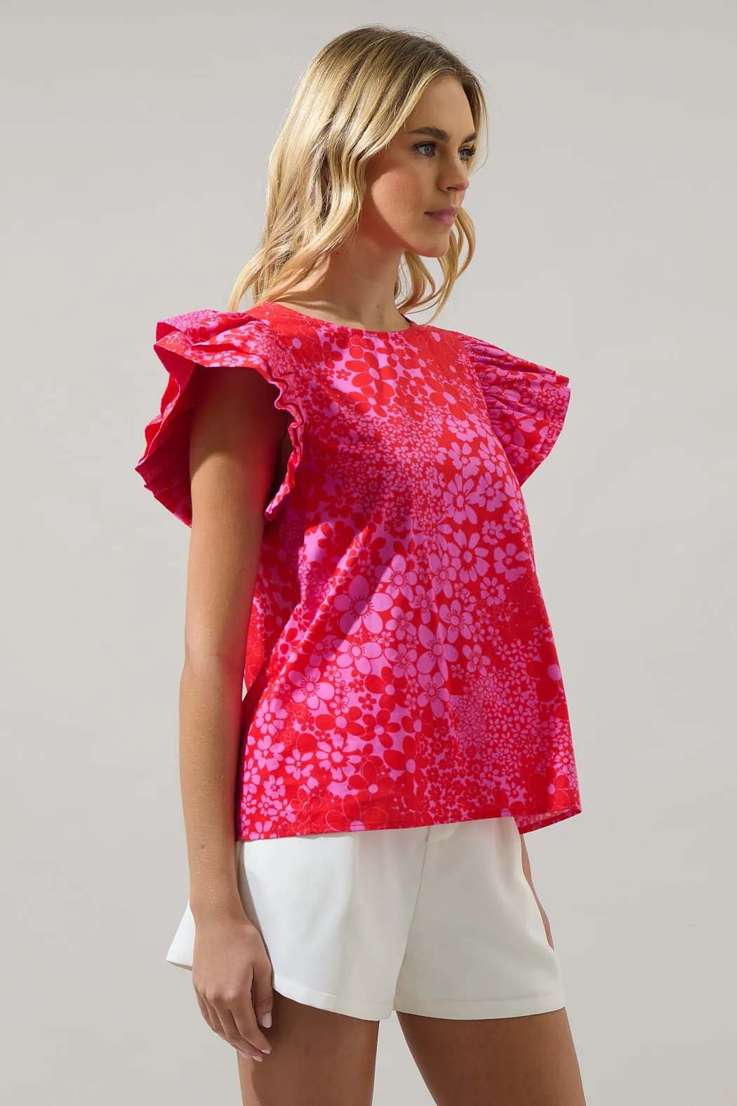 Addie Floral Elley Ruffle Sleeve Top