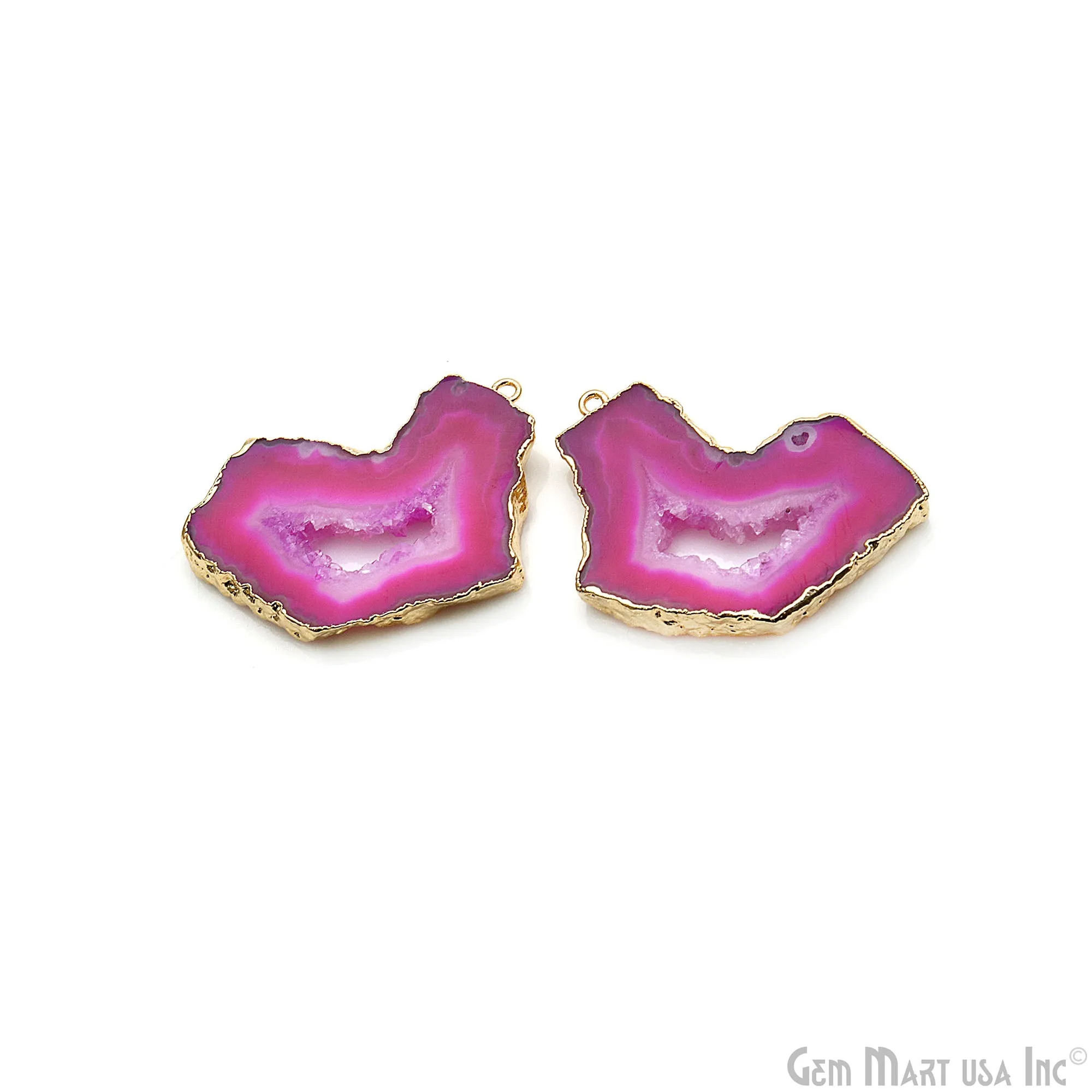 Agate Slice 24x37mm Organic  Gold Electroplated Gemstone Earring Connector 1 Pair