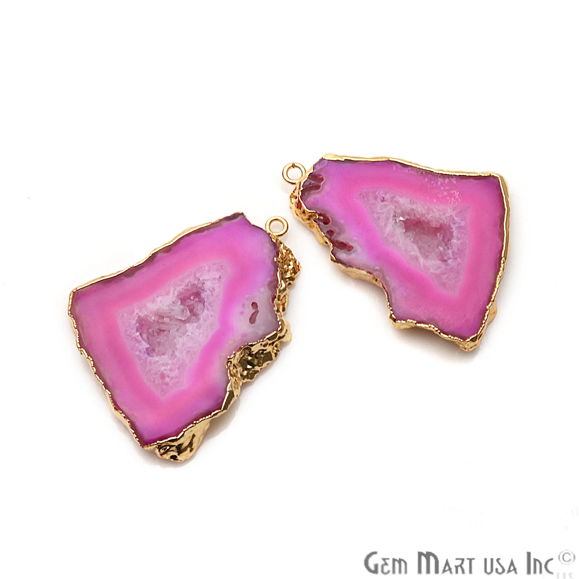 Agate Slice 32x41mm Gold Electroplated Gemstone Earring Connector 1 Pair