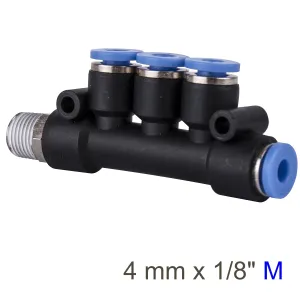 Aircraft Pu Hose Fitting Manifold 4 X 4Mm Port X 1/8'M