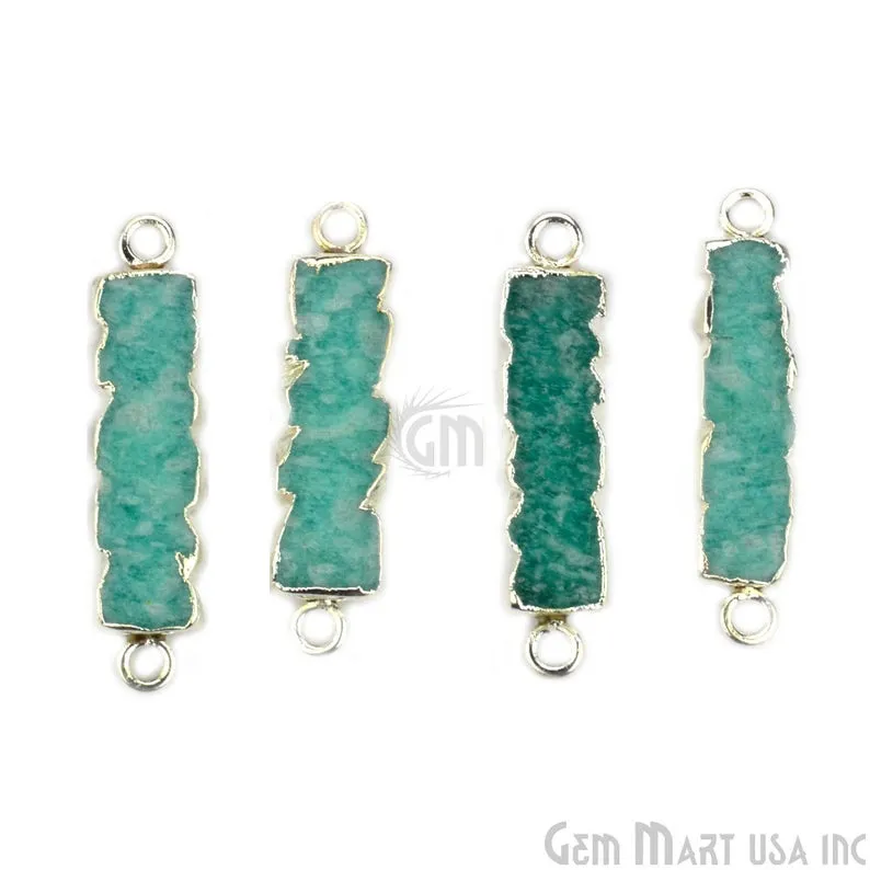 Amazonite 32x9mm Double Bail Silver Edged Bar Charm Connector