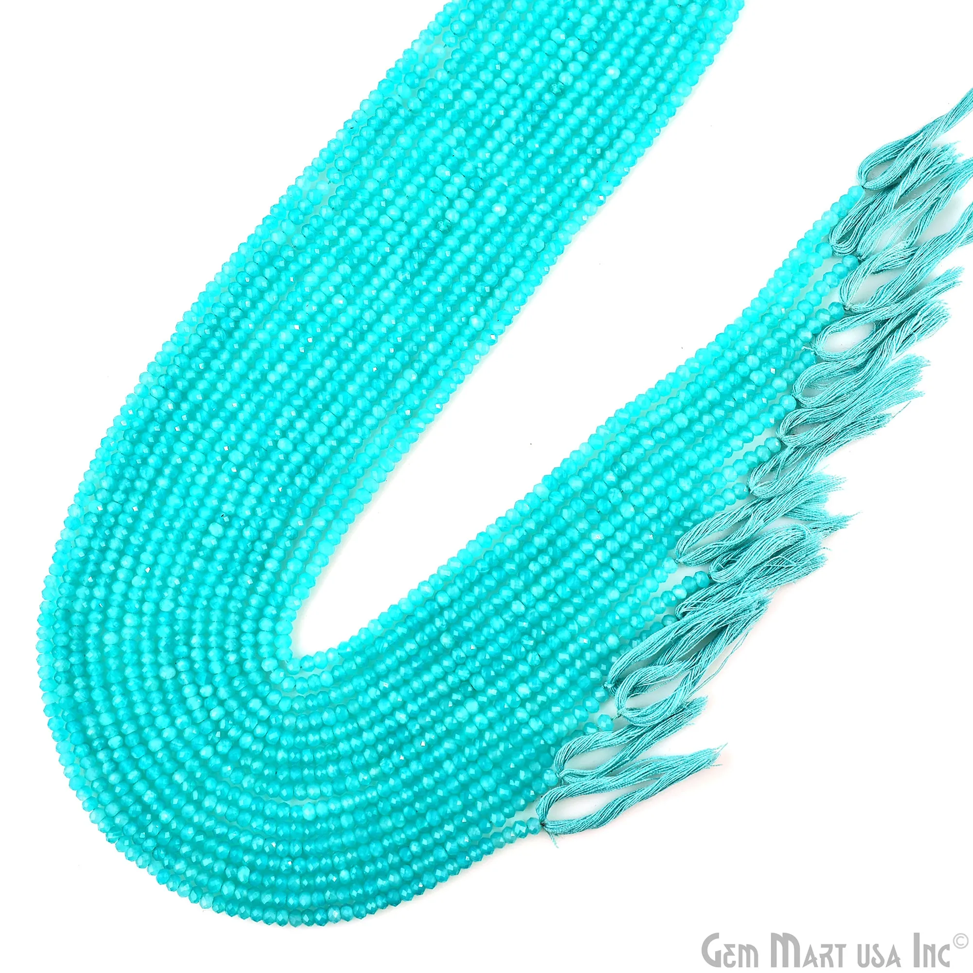 Aqua Chalcedony Rondelle Beads, 12.5 Inch Gemstone Strands, Drilled Strung Nugget Beads, Faceted Round, 3-4mm