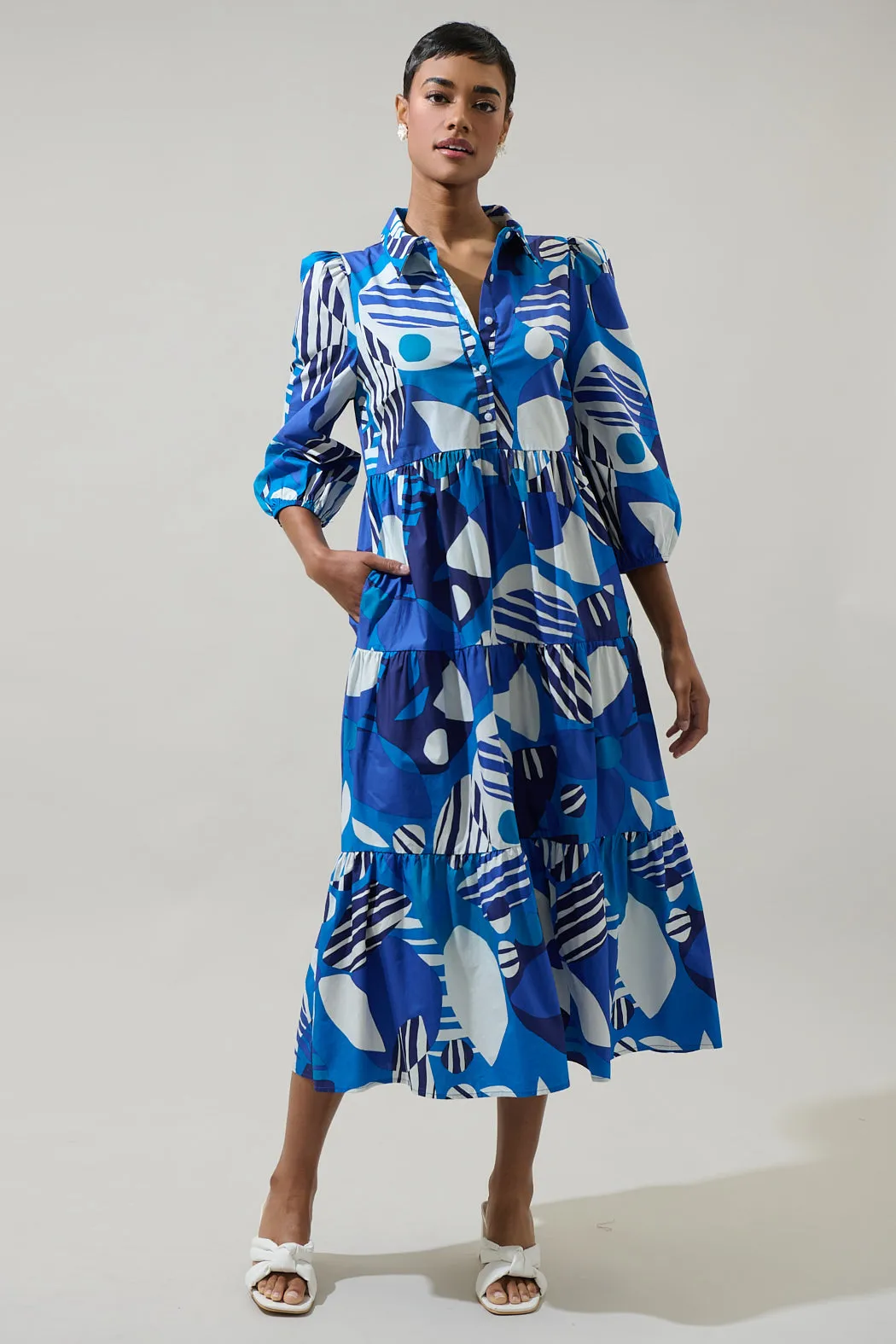 Beatty Geometric Button Up Midi Dress