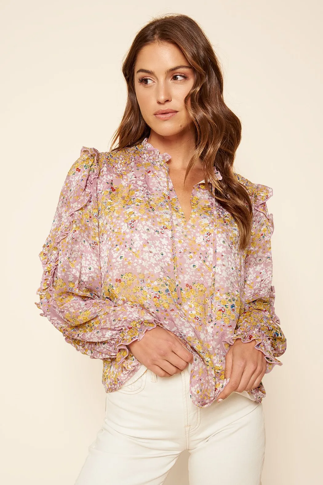 Belljar Floral Balloon Sleeve Blouse