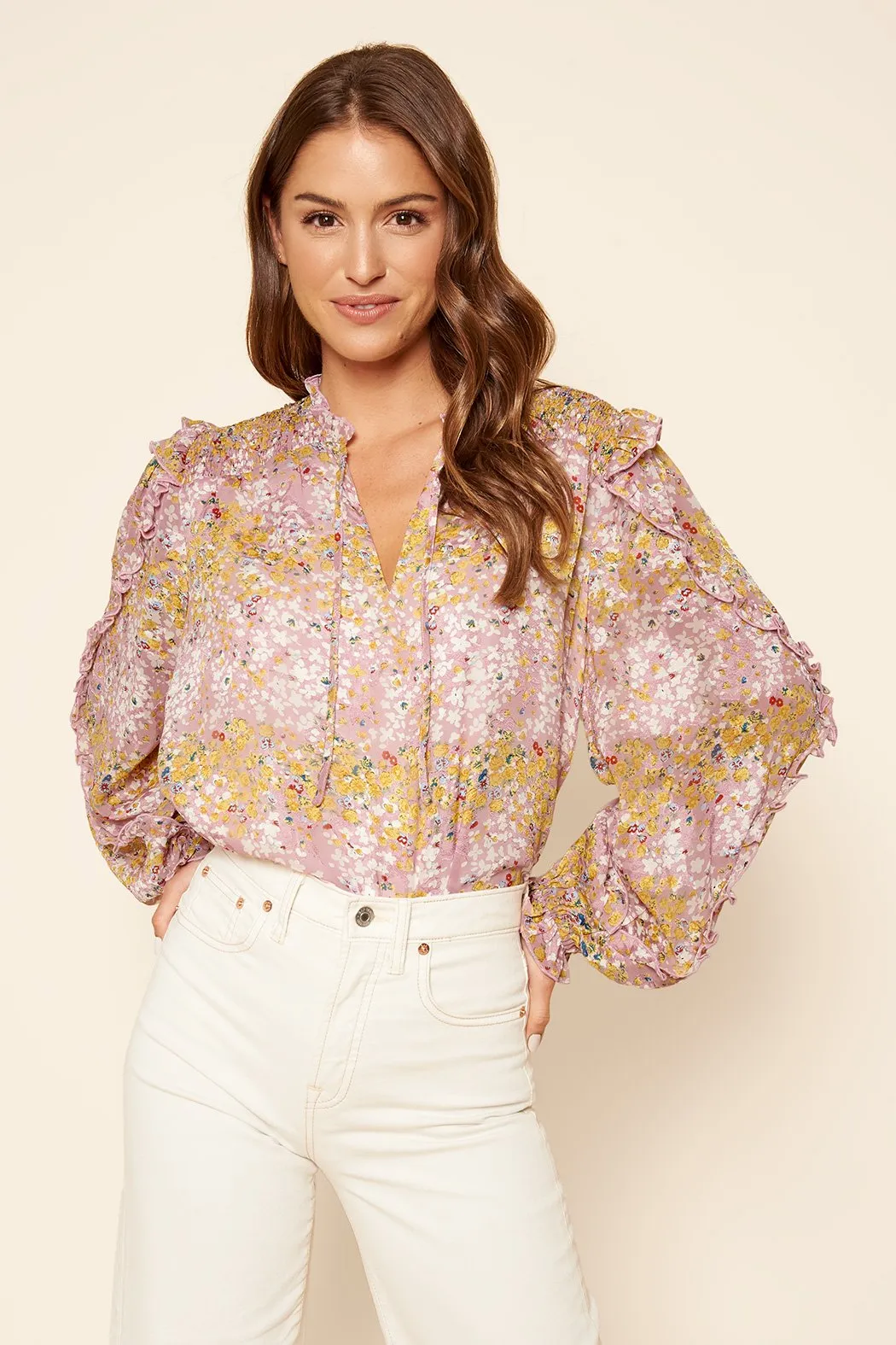 Belljar Floral Balloon Sleeve Blouse