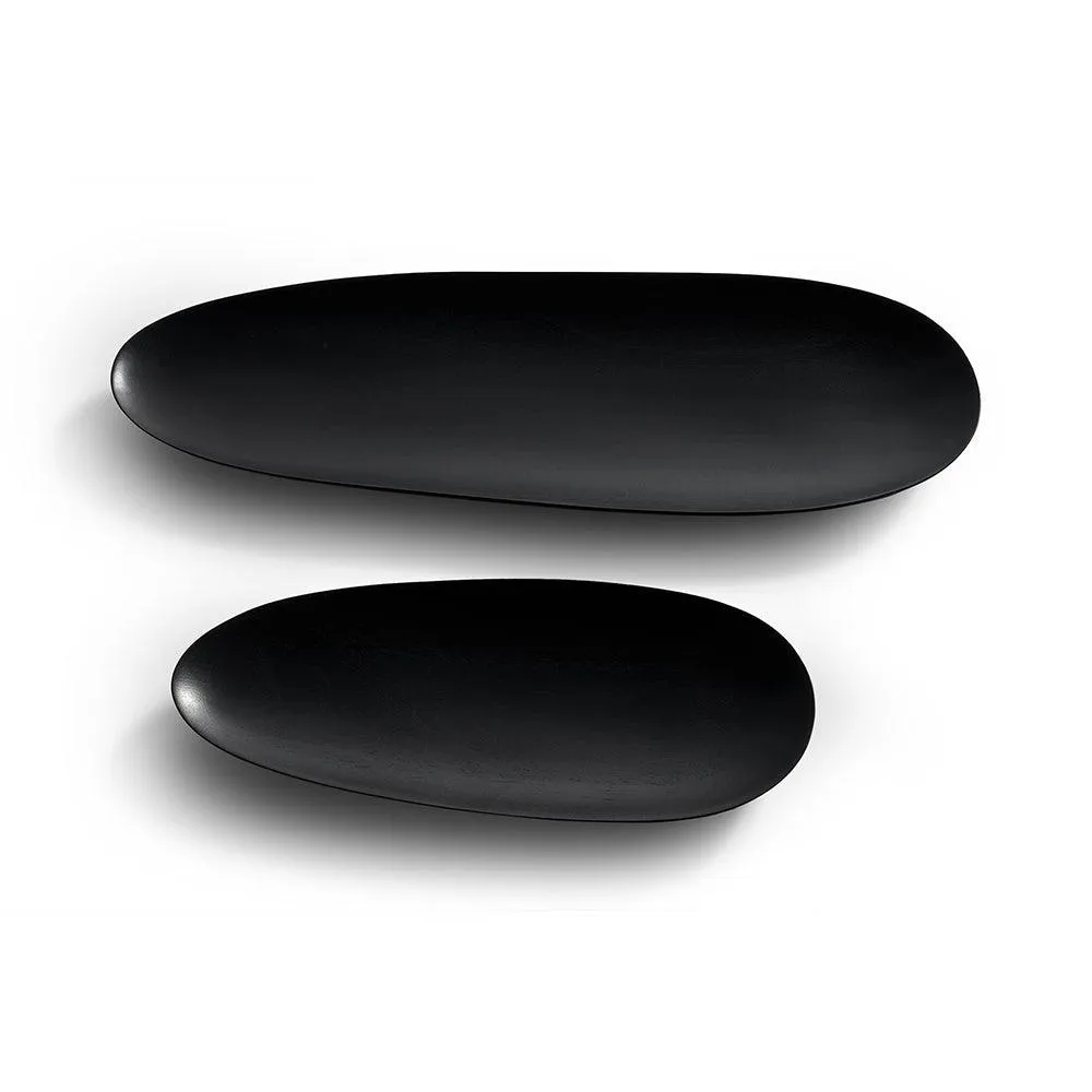 Black Thin Oval Trays - Set Of 2