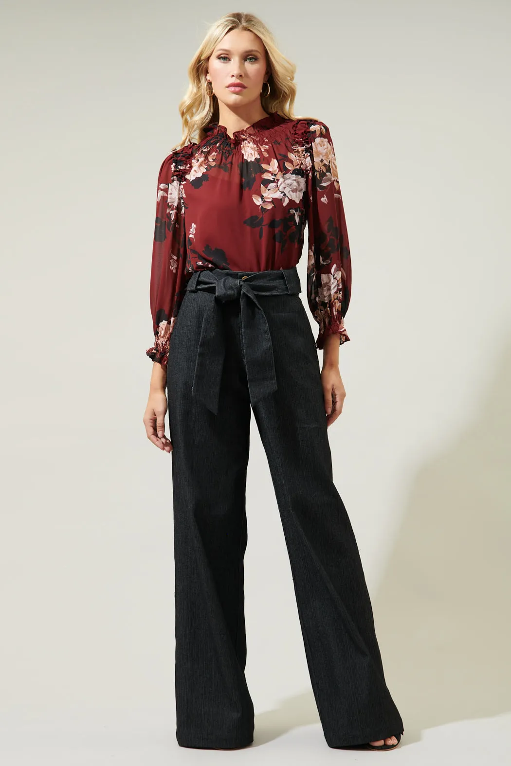 Bordeaux Floral Robin Ruffle Blouse