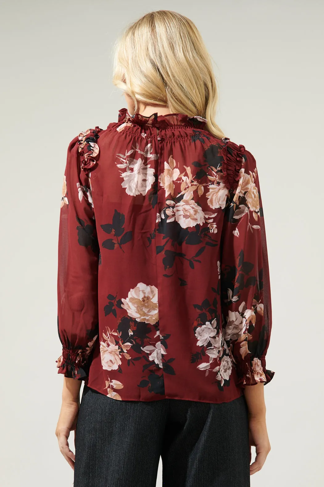 Bordeaux Floral Robin Ruffle Blouse