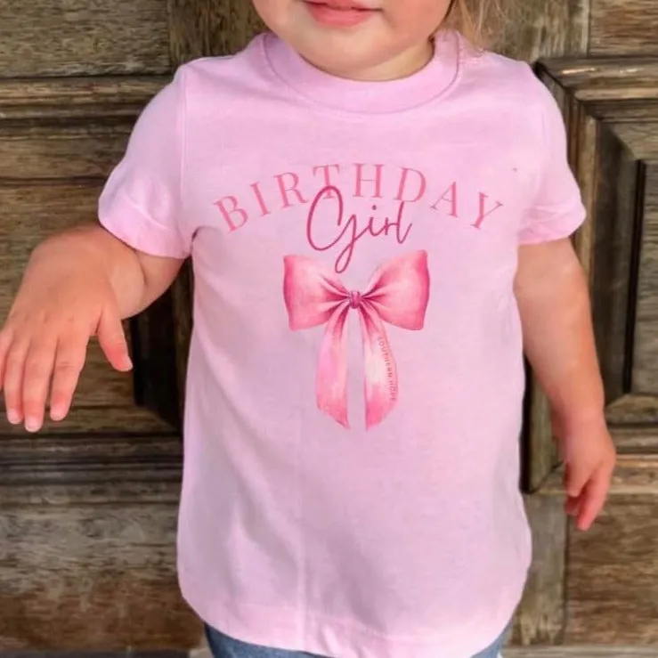 Bow Birthday Girl Short Sleeve Girls Tee