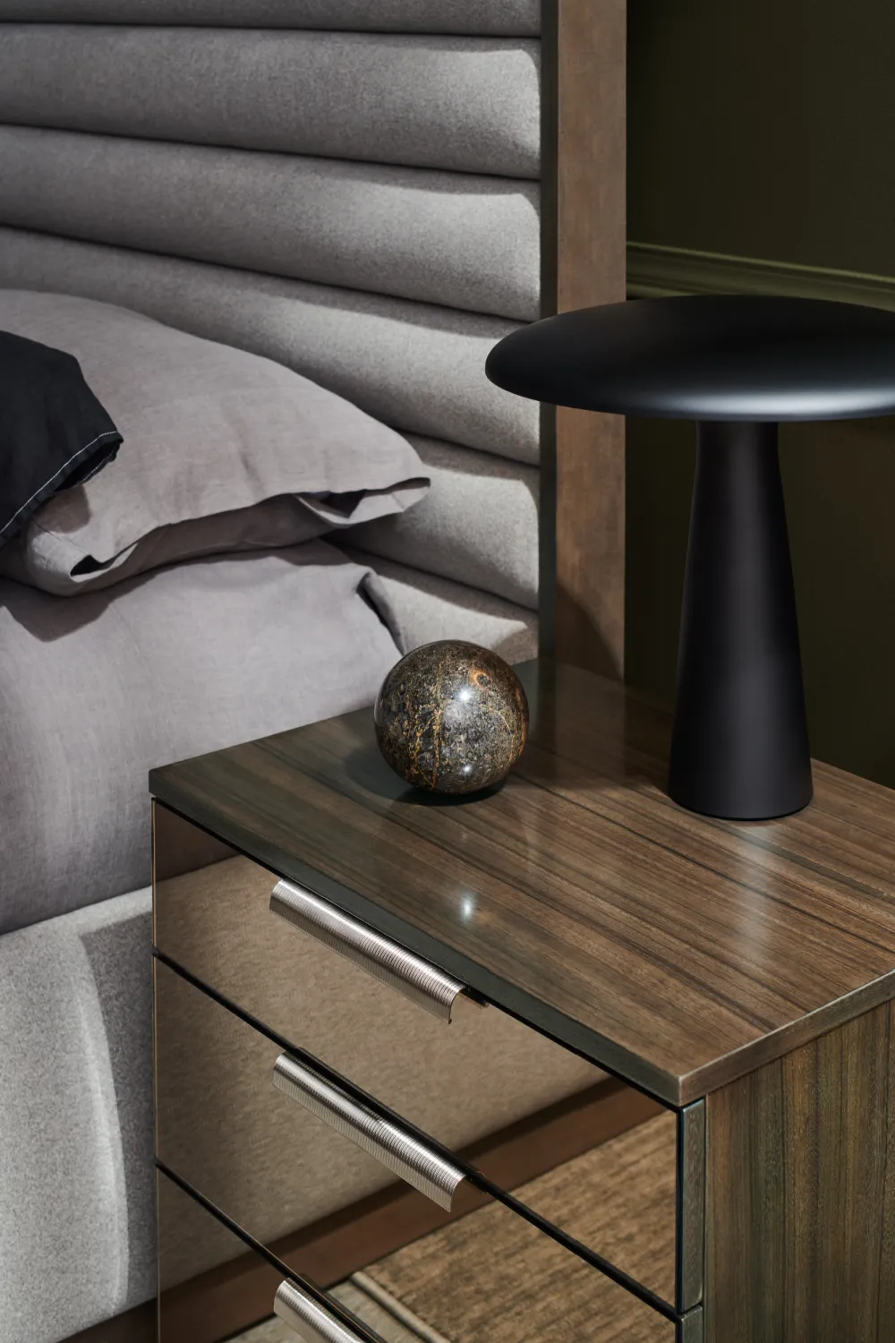 Bronze Mirrored Drawers Nightstand | Caracole La Moda