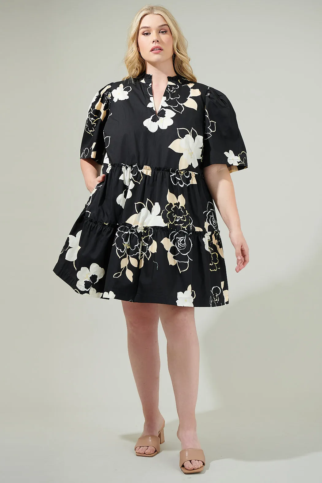 Cairan Rose Dixie Split Neck Shift Dress Curve