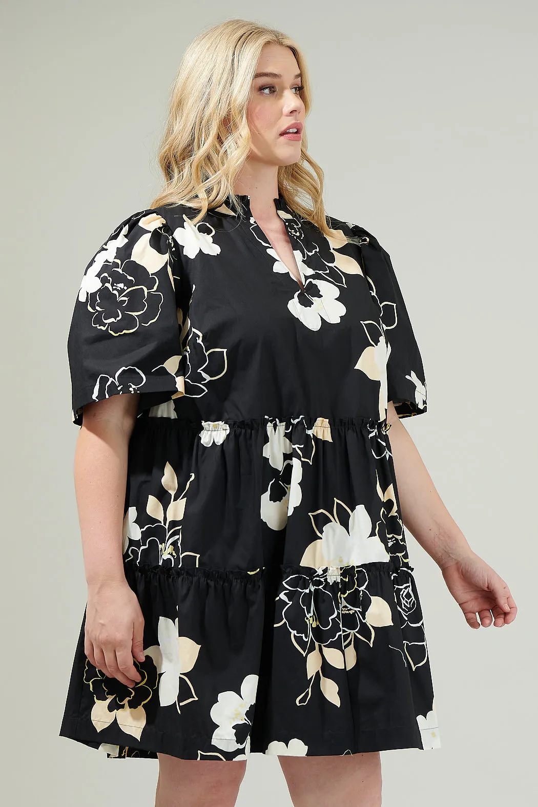 Cairan Rose Dixie Split Neck Shift Dress Curve