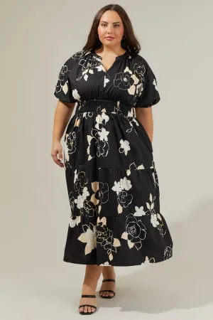 Cairan Rose Hacienda Puff Sleeve Midi Dress Curve