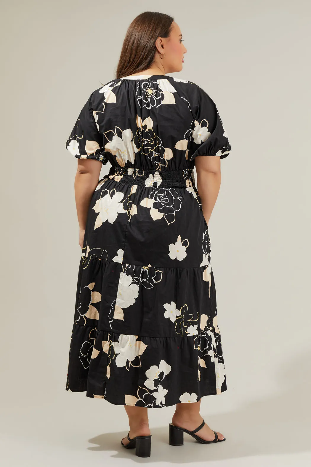 Cairan Rose Hacienda Puff Sleeve Midi Dress Curve