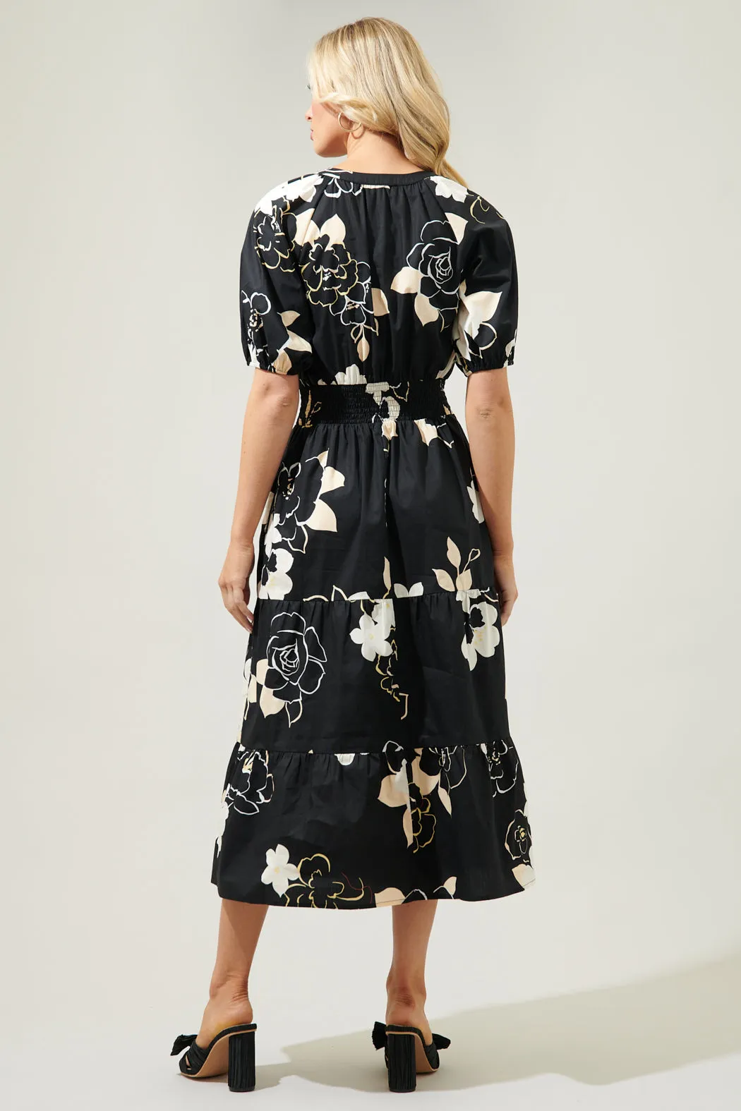 Cairan Rose Hacienda Puff Sleeve Midi Dress