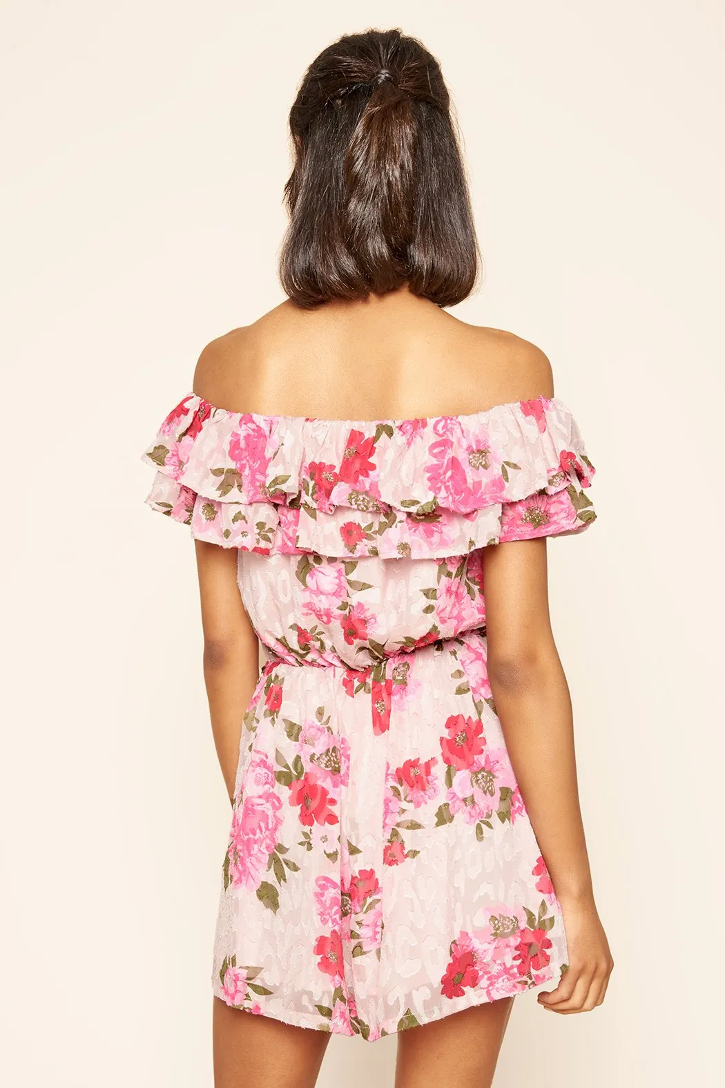 Celia Floral Off the Shoulder Ruffled Romper