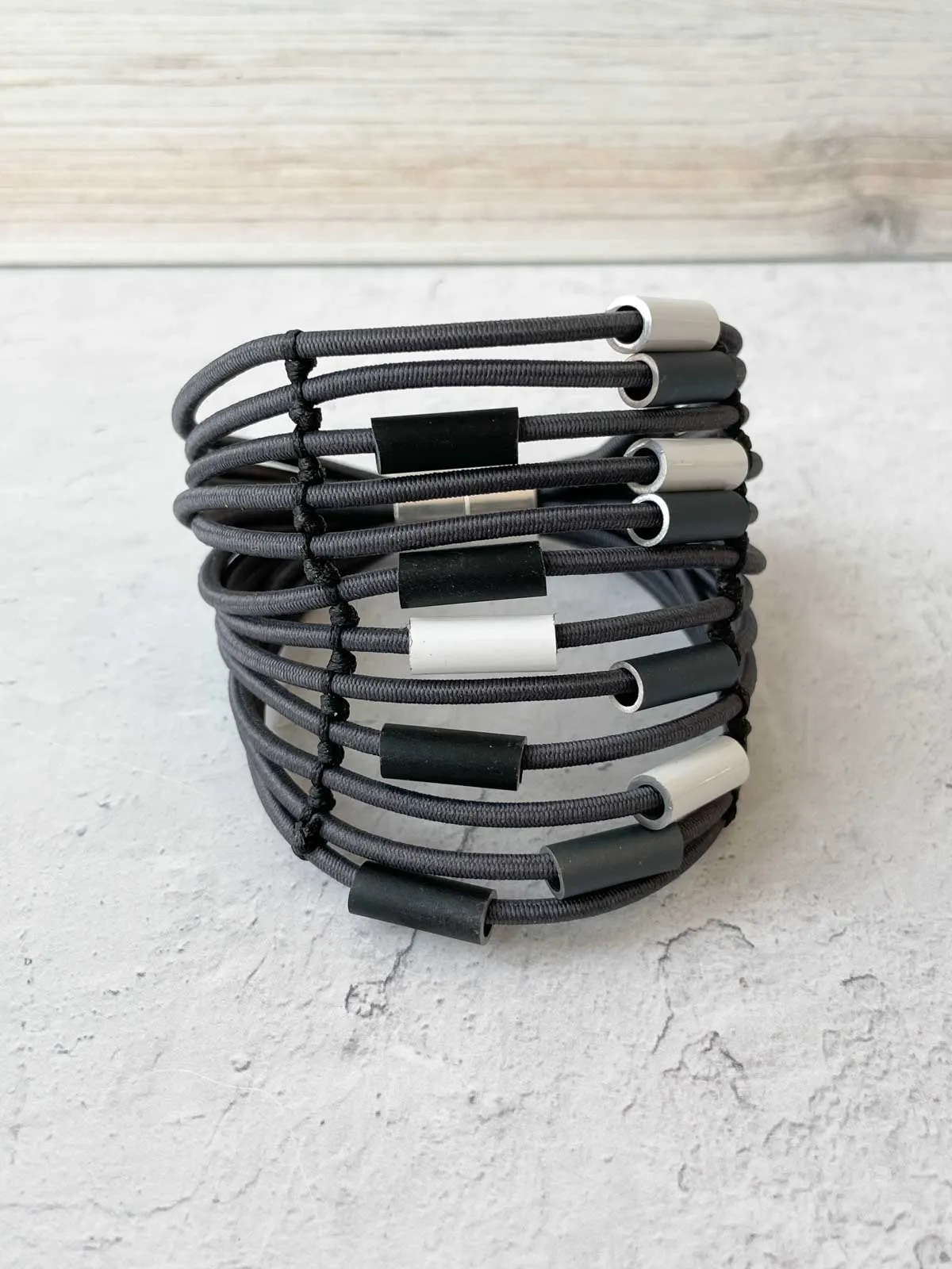 Multi Strand Leather & Aluminum Magnetic Bracelet, Grey/White