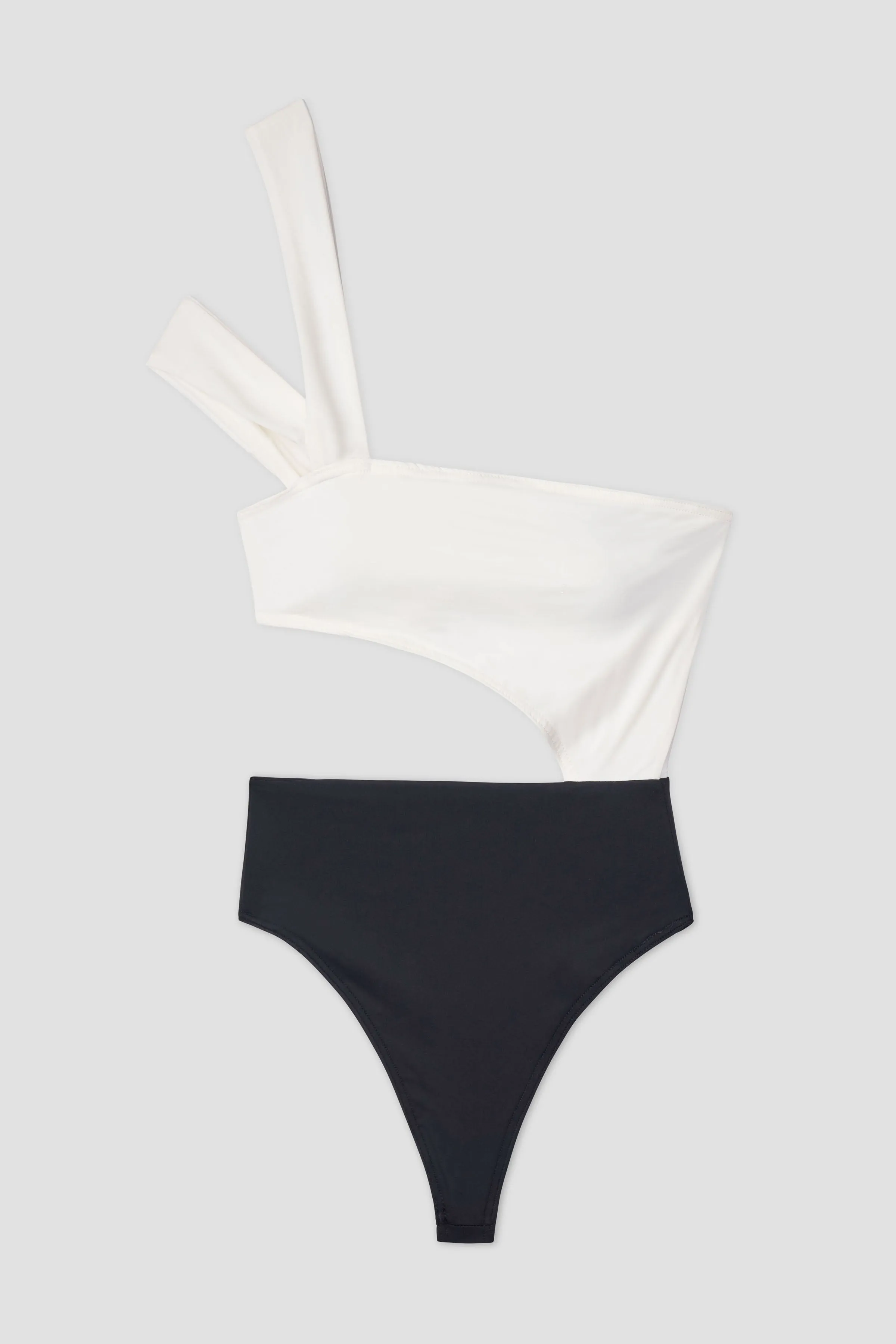 Skylar Prune Asymmetric Cutout Swimsuit (Black/White)